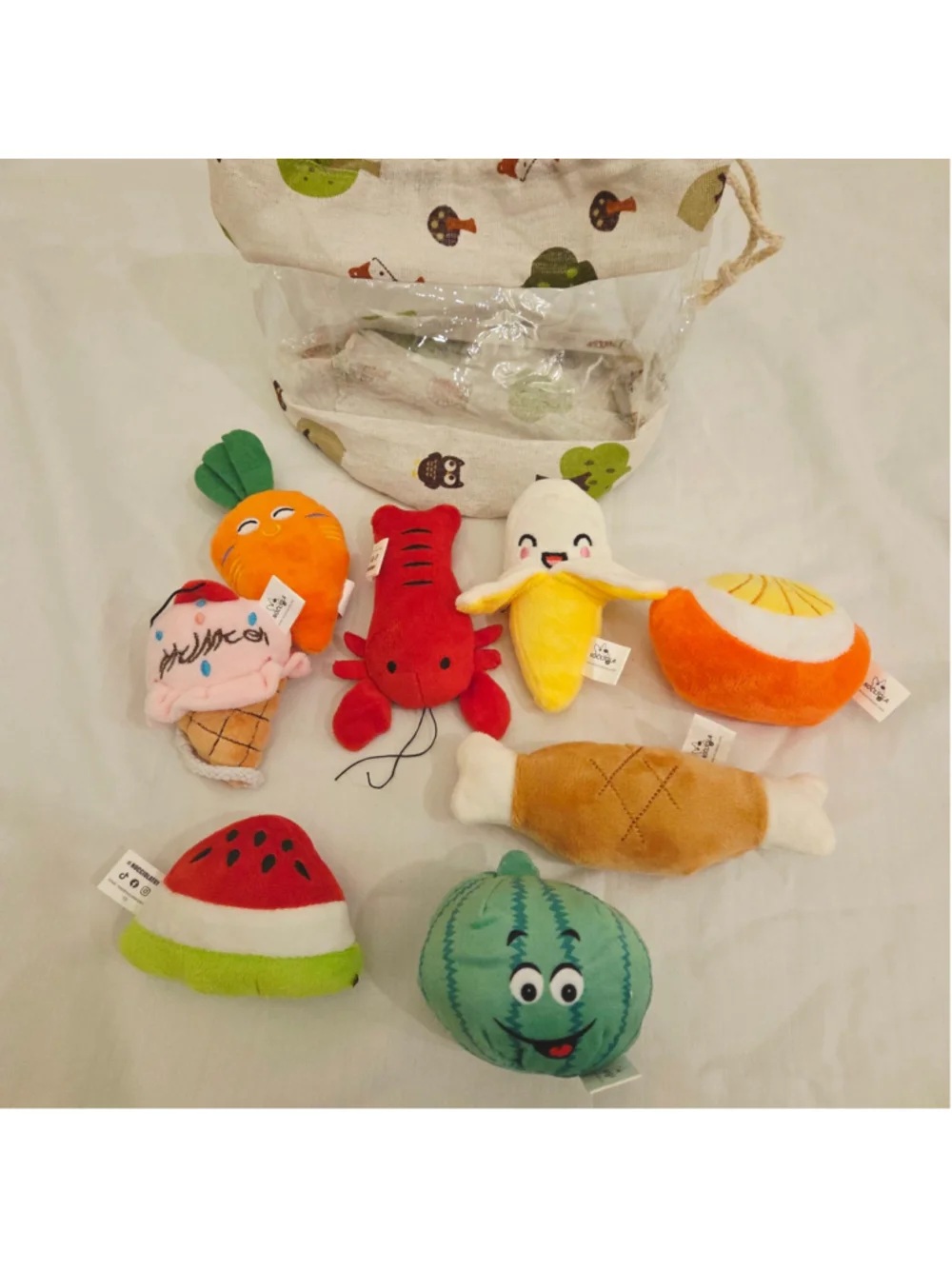 Nocciola Pet Squeaky Dog Toy Set Plush Food Items